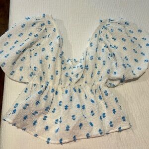 White and Blue Floral Women's Top